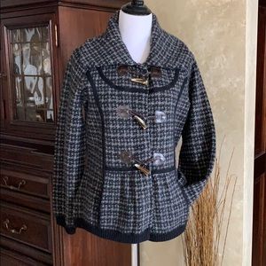 heather B 100% wool houndstooth sweater jacket